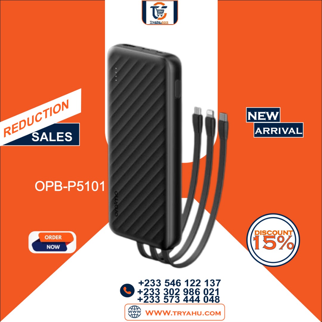 Oraimo Slice Link OPB-P5101 10,000mAh 12W Power Bank with Built-in Cables